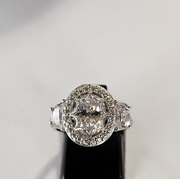 QVC Jewelry - Antique Style Tacori IV Diamonique Epiphany Platinum Clad 925 Ring Size 5.5